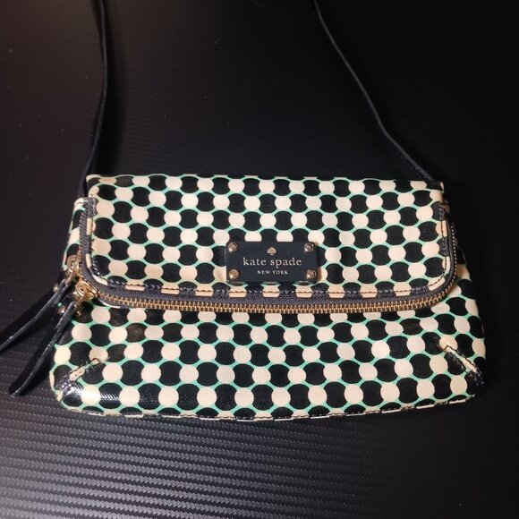 Kate Spade Dundee Drive Alec Flap Pocket Crossbody Bag Mint Polka Dot Purse - Picture 3 of 15